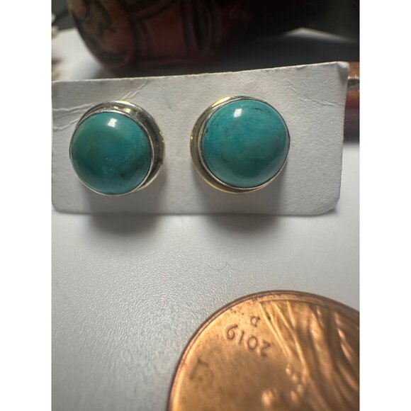 Sterling Silver Turquoise Stud Earrings - Picture 2 of 2